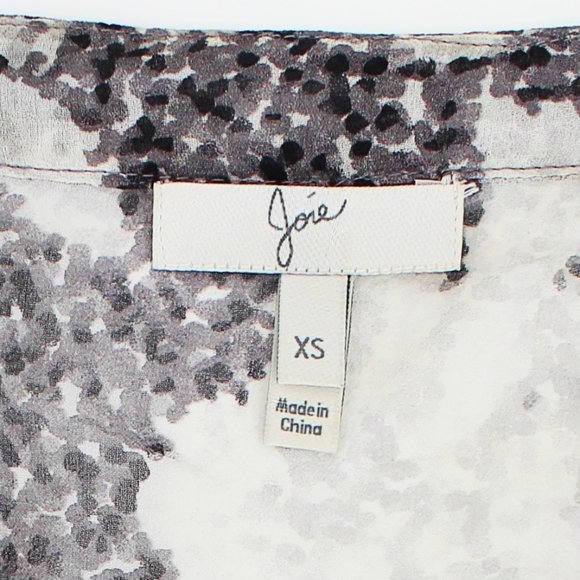 Joie Silk Blouse XS Gray White Floral Semi Sheer V Neck Puff Sleeve 34 Sleeve - Picture 8 of 12